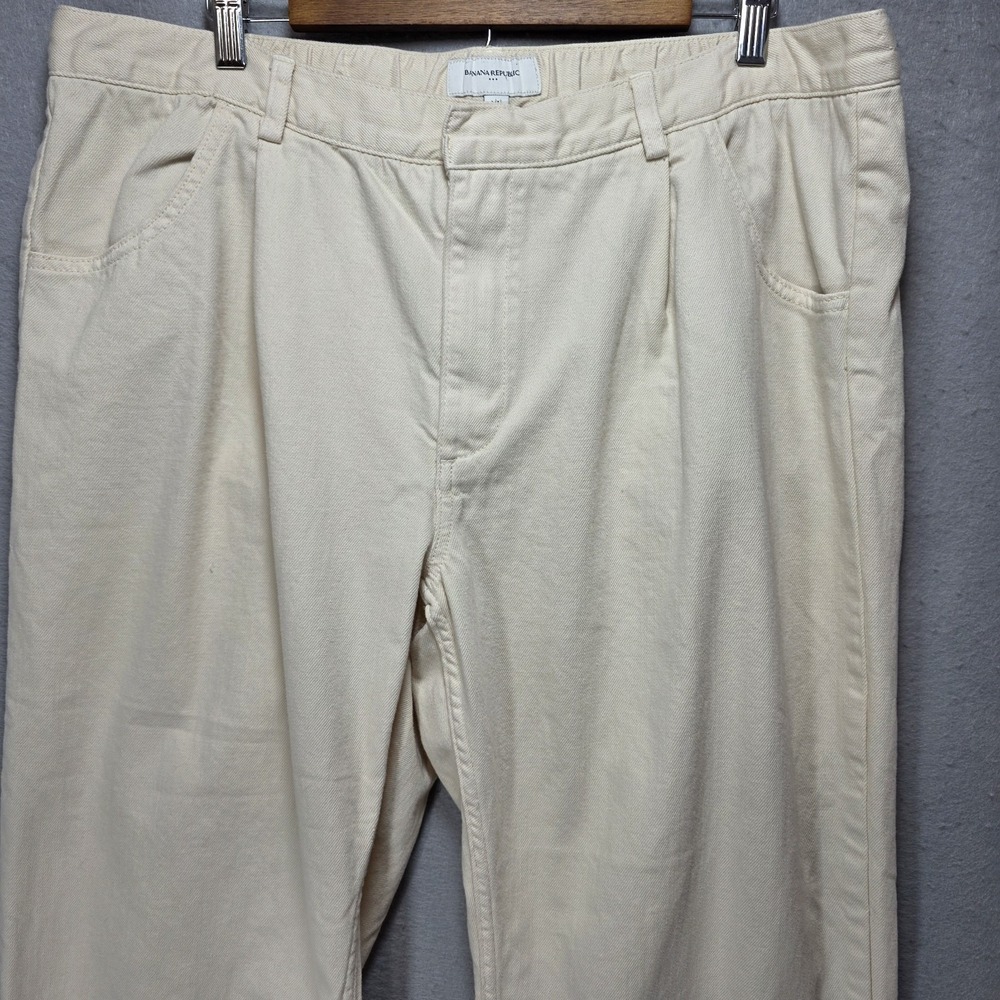 Banana Republic Pleated Pants Womens XL Straight Leg Twill Casual Pockets Creme - Picture 3 of 15